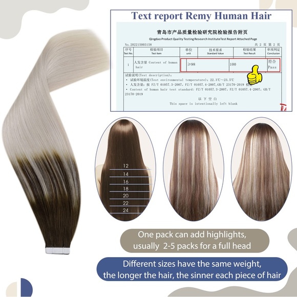 HUMAN HAIR 20" Remy Tape in Extensions Balayage Dark Brown-Platinum Blonde Ombre - Picture 5 of 7